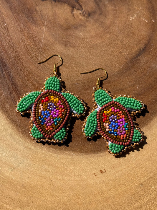 Floral Turtle Beaded Earrings by Chel & Bead Creations