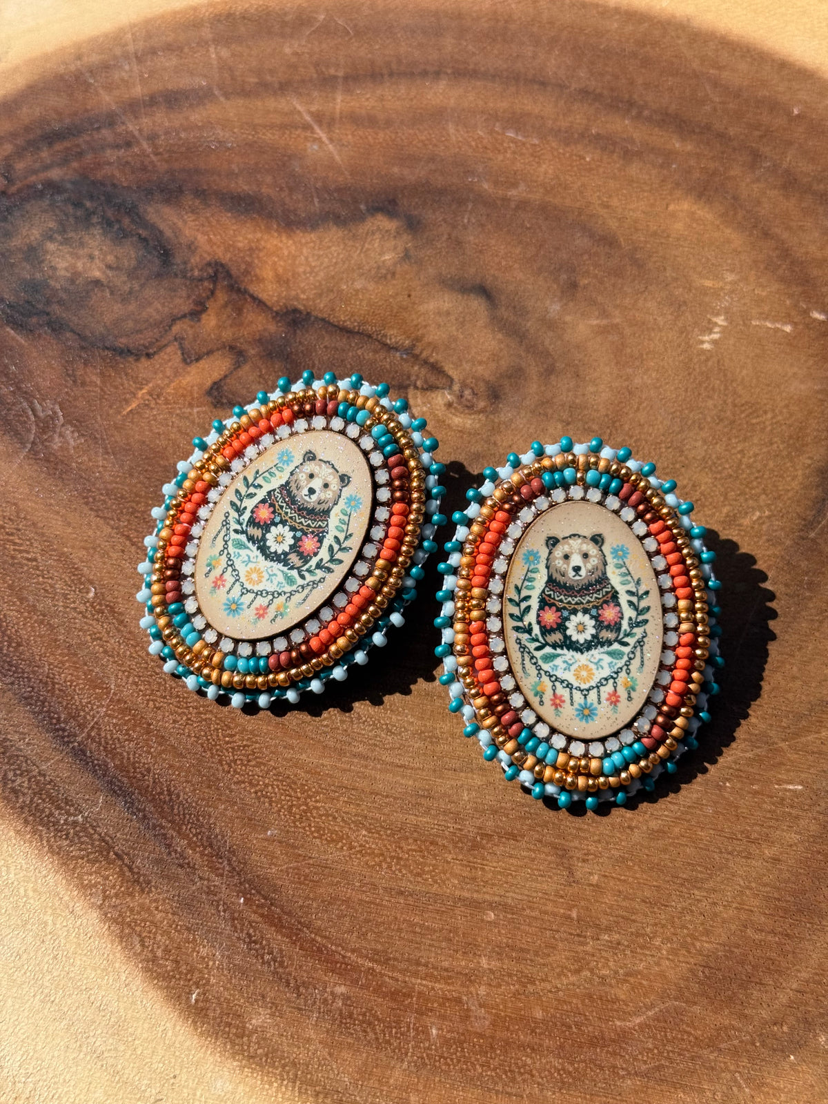 Floral Bear Beaded Earrings by Chel & Bead Creations