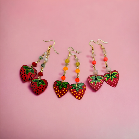 Strawberry Painted Wooden Earrings