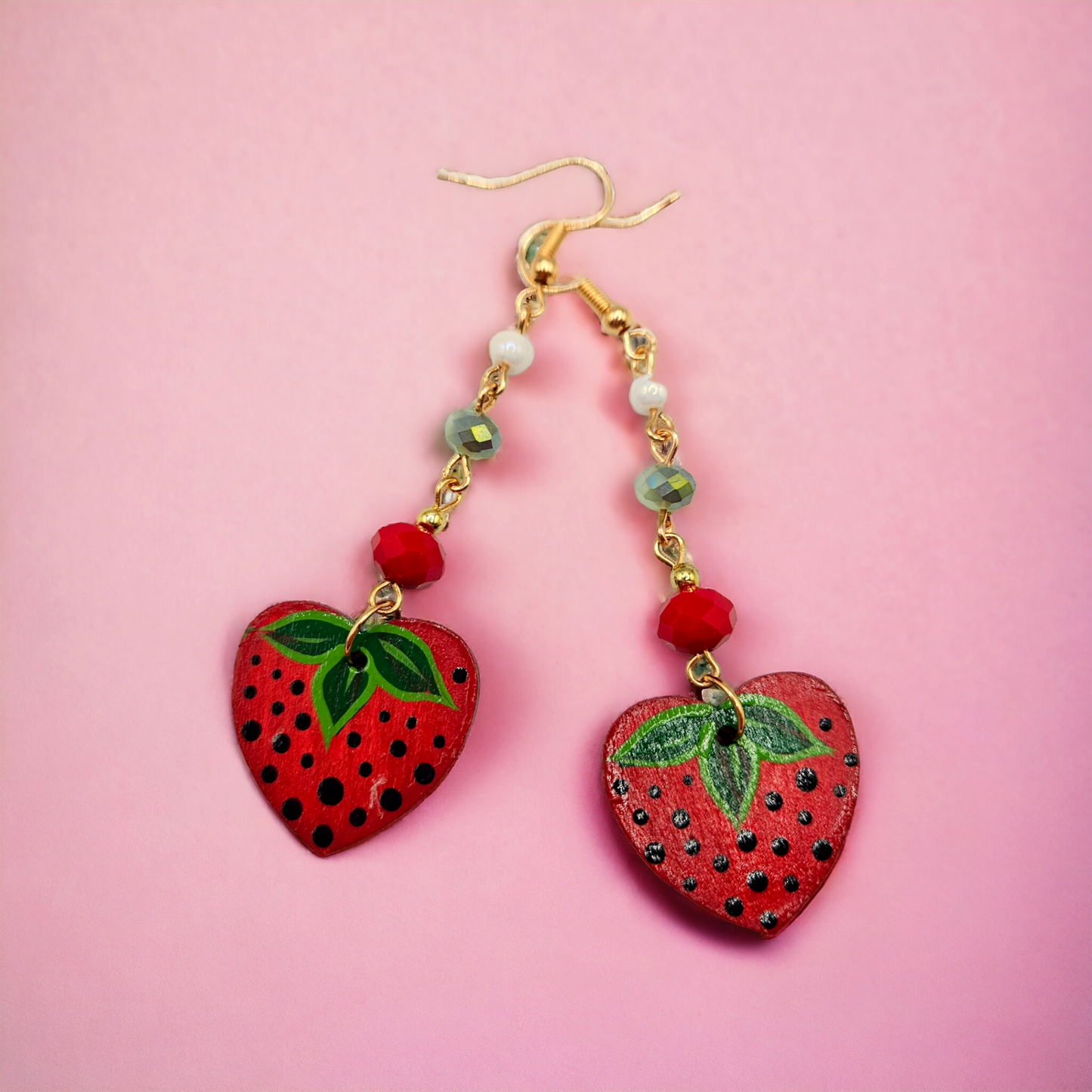 Strawberry Painted Wooden Earrings