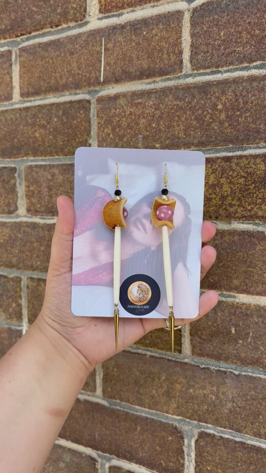 Trade Bead, Bone, and  Home Tanned Moose Hide  Earrings