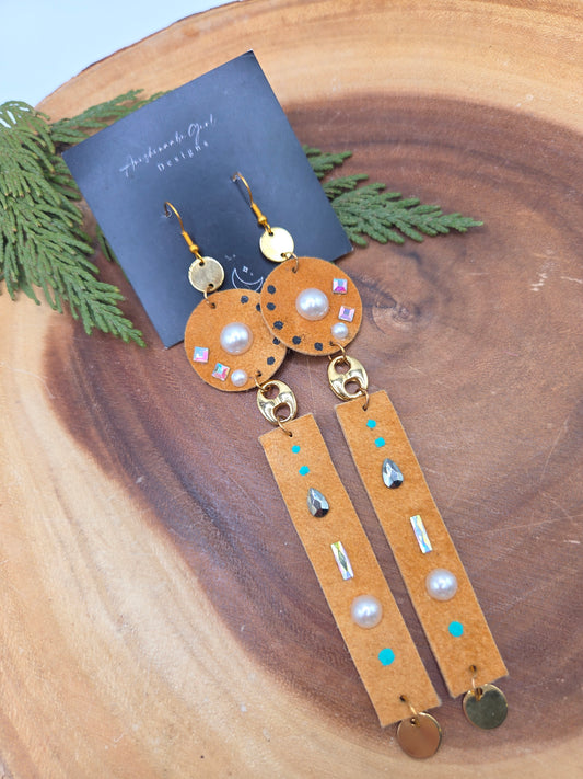 Smoked Moosehide & Rhinestoned Earrings