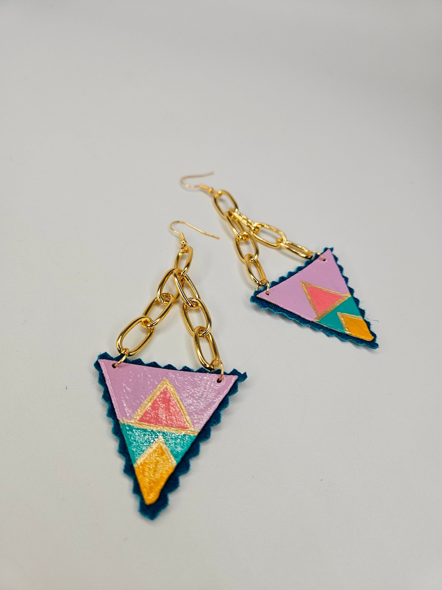 Moosehide Geometric Painted Rawhide Parfleche Earrings