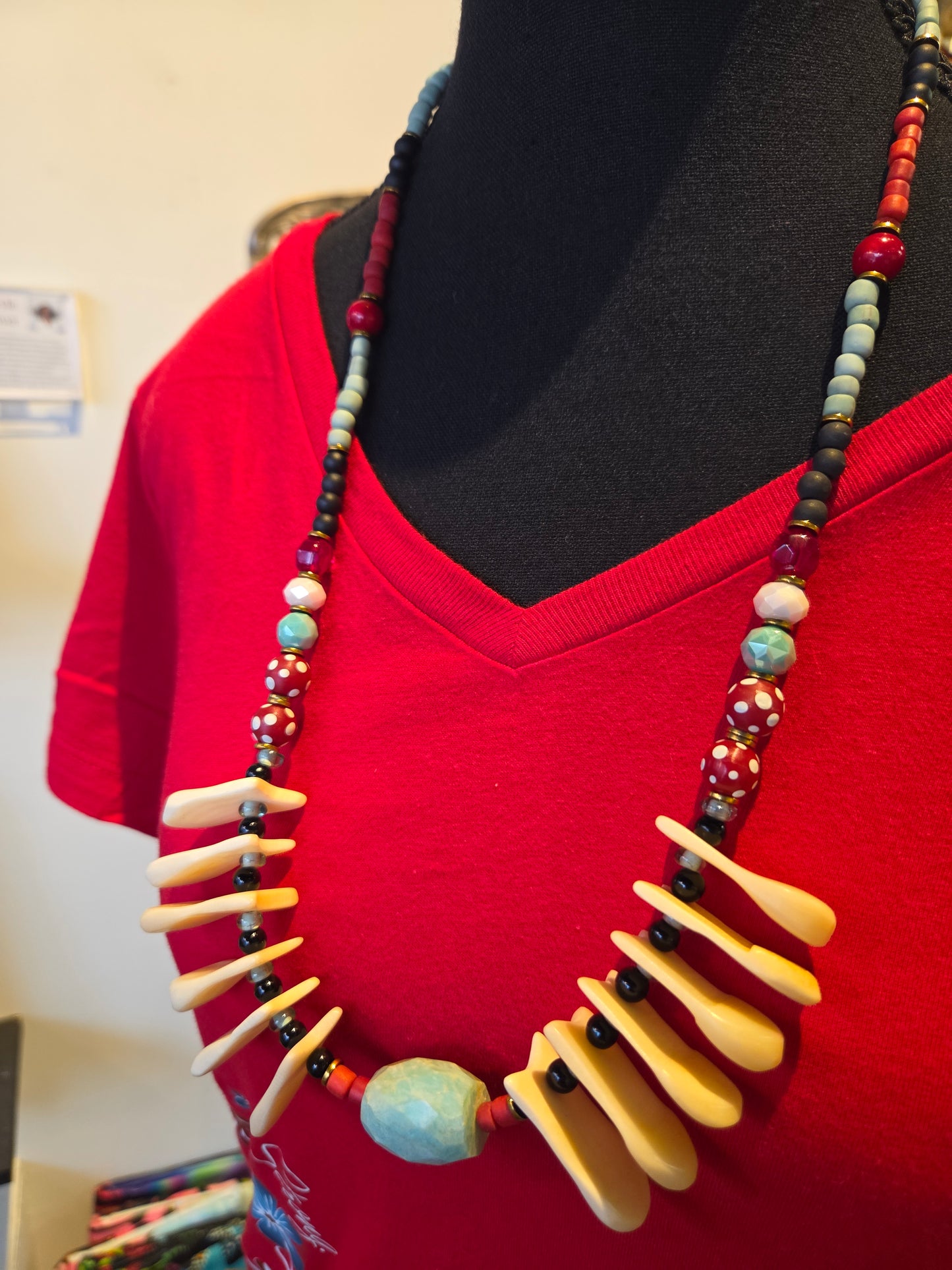 Amazonite and Elk Tooth(bone)Necklace