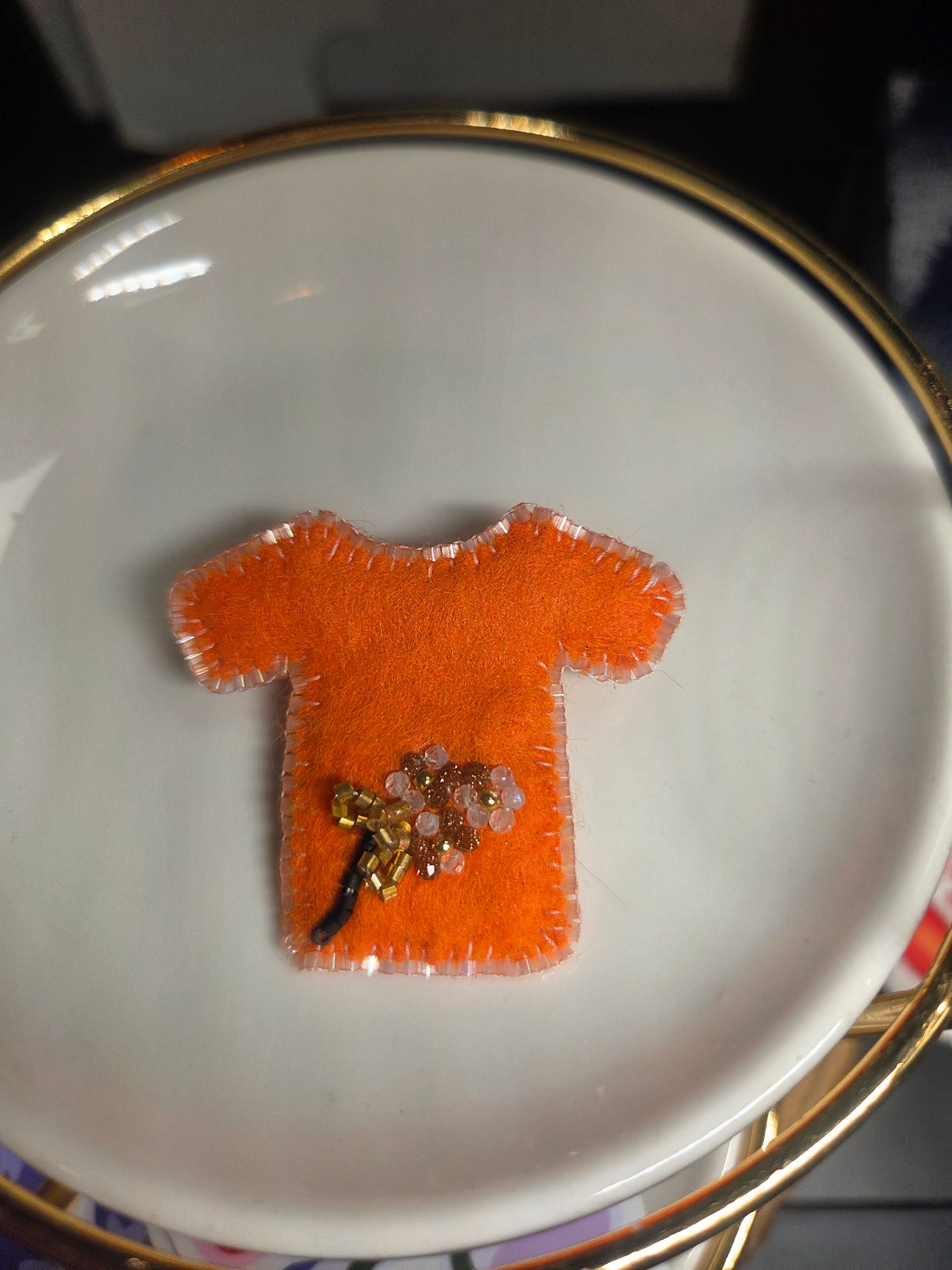 Beaded Orange Shirt Pin with Sandstone & Quartz