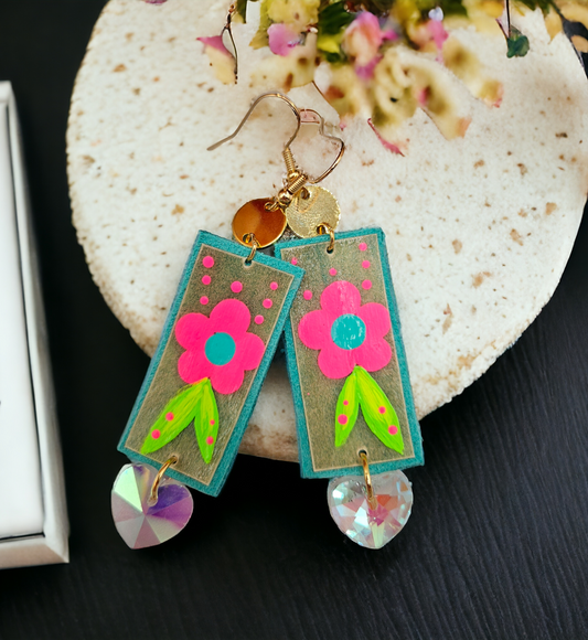 Parfleche Neon Floral Painted Earrings