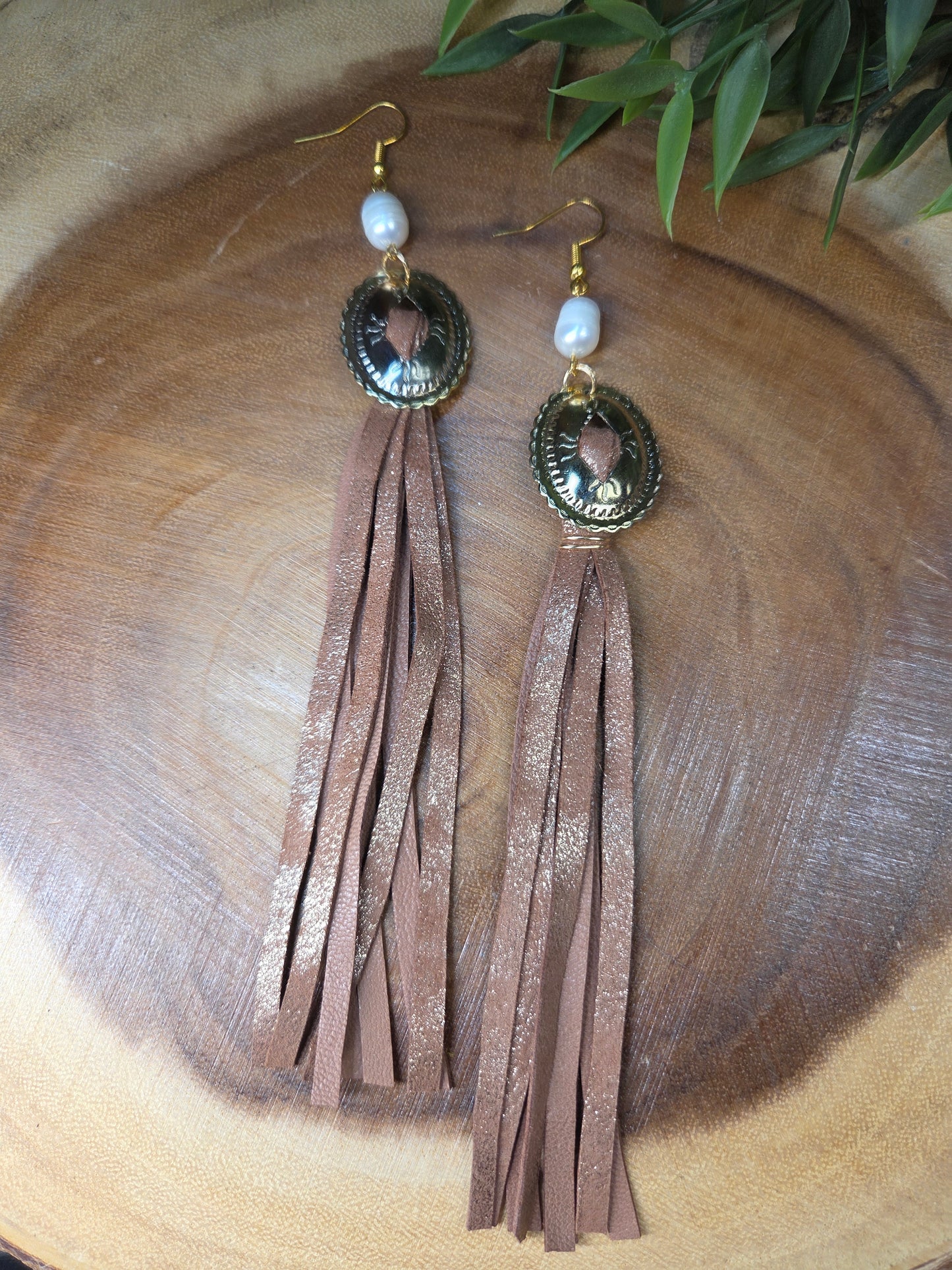 Concho & Leather Fringe Earrings