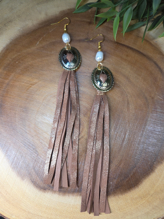 Concho & Leather Fringe Earrings