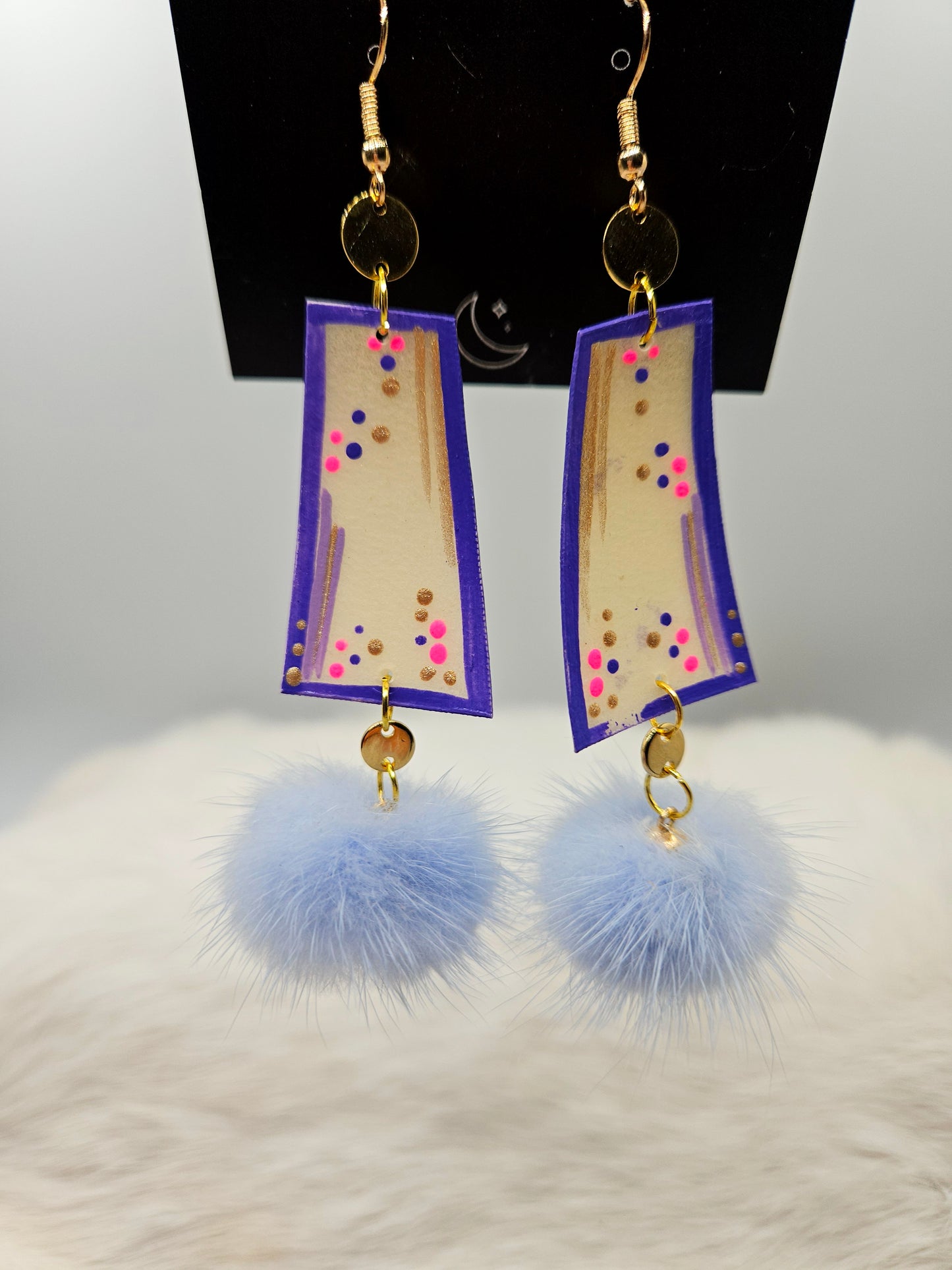 Painted Parfleche and Mink Earrings