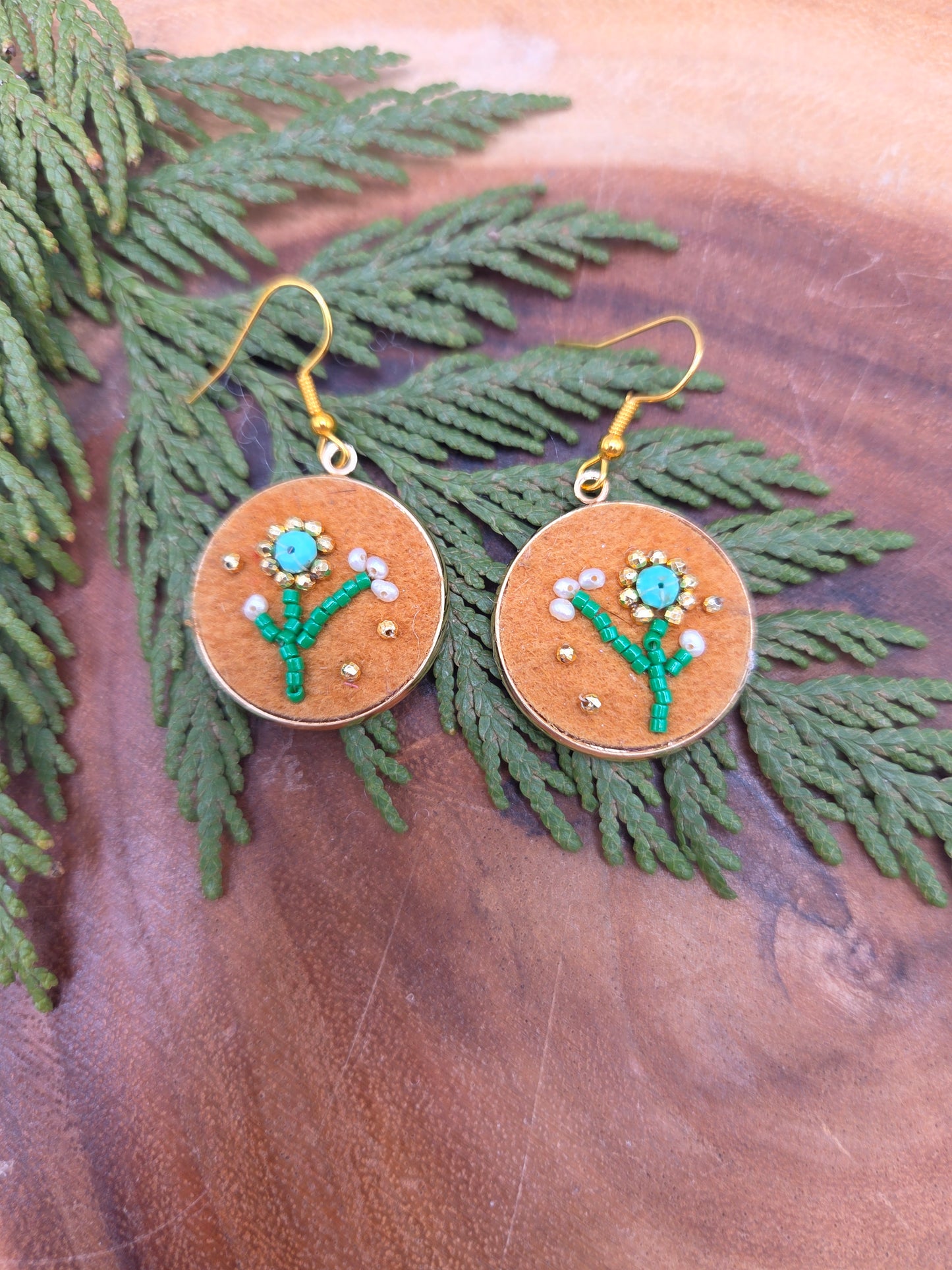 Gemstone Beaded Smoked Moosehide Earrings