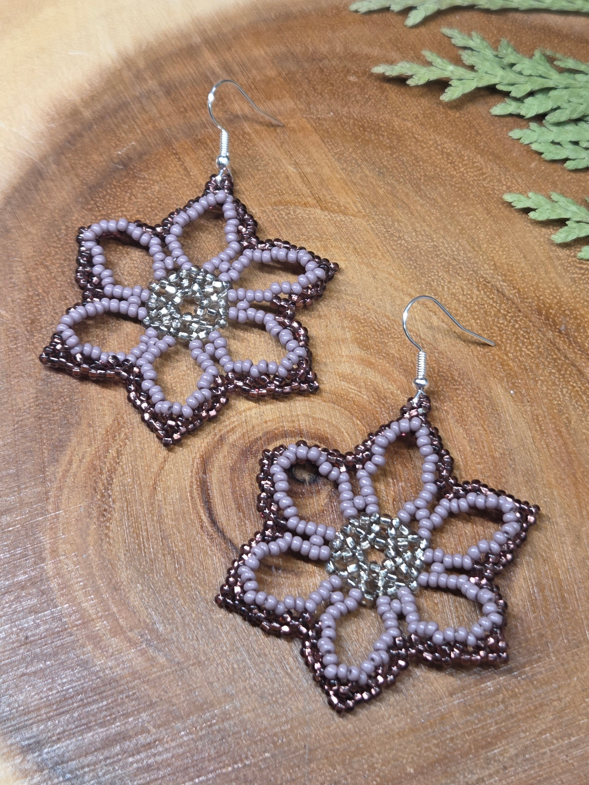Mauve 3D Beaded Florals Earrings by Blending Beadz