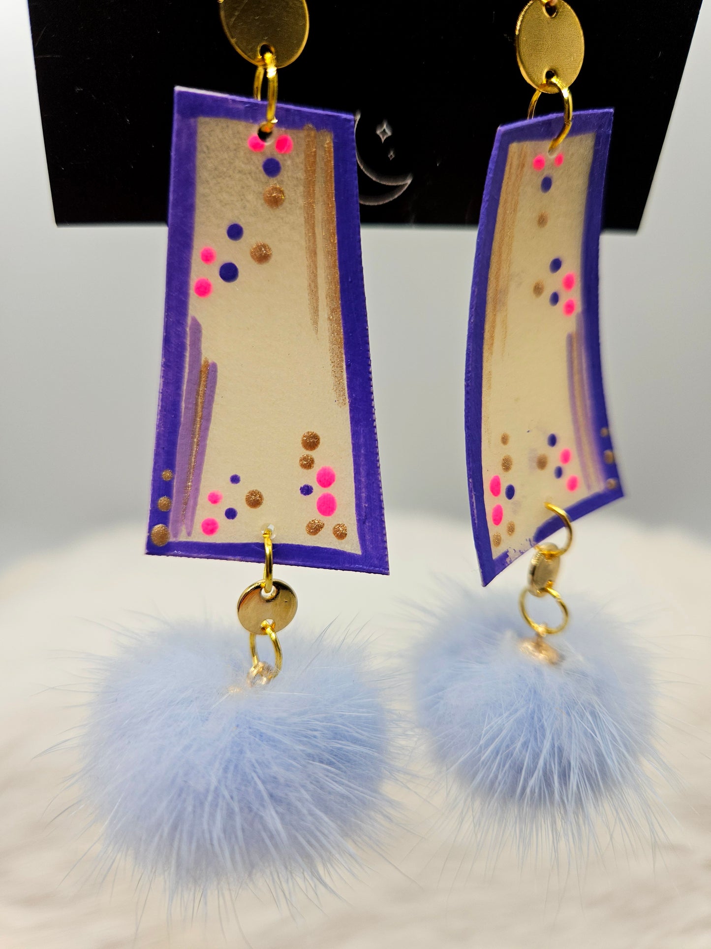 Painted Parfleche and Mink Earrings