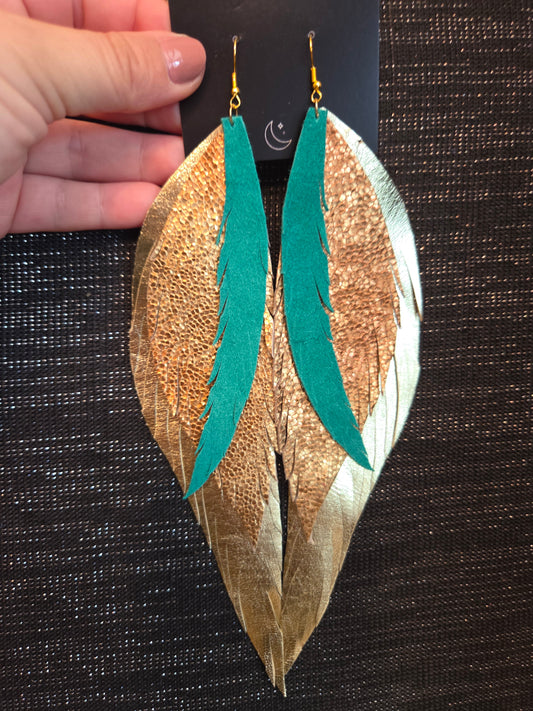 Metallic Leather Feather Earrings