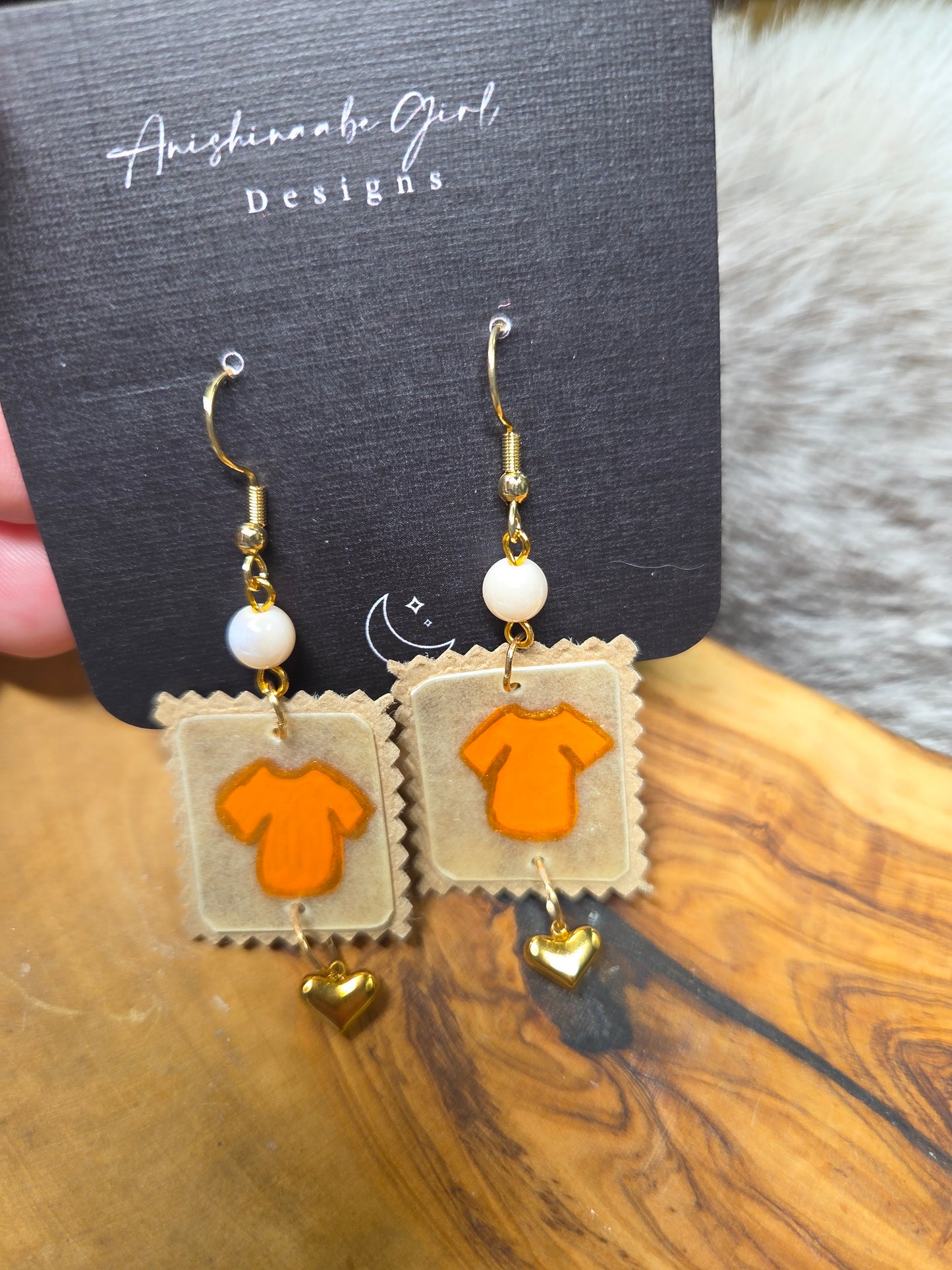 Orange Shirt Parfleche Painted Earrings