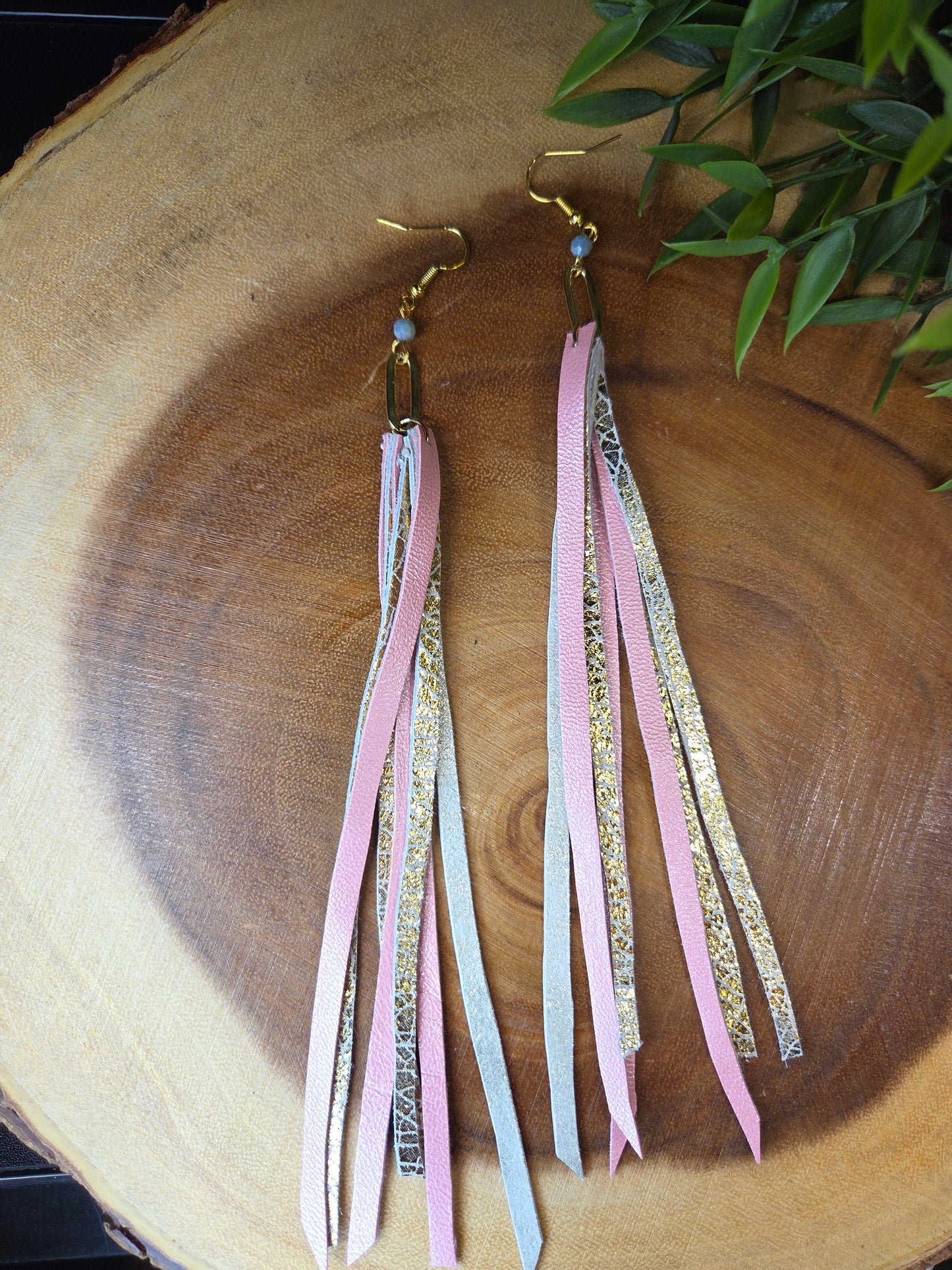 Pinks Leather Fringe Earrings