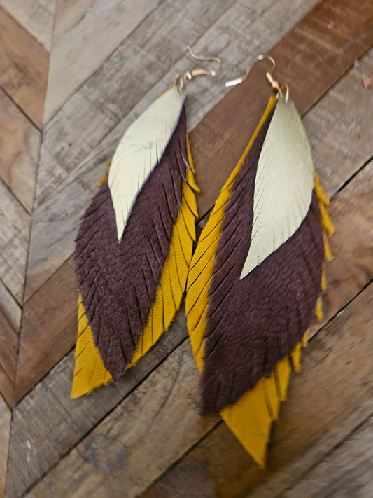 Moosehide Leather Feather Earrings