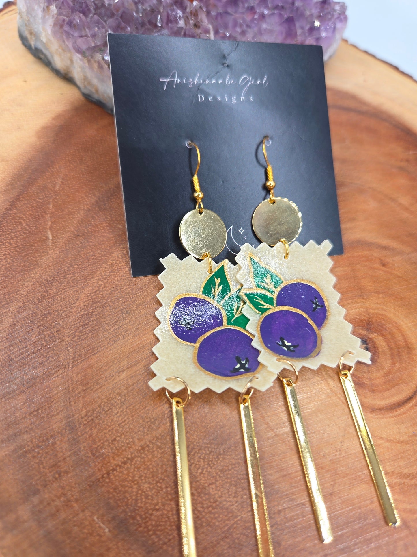 Parfleche Blueberry Painted Earrings