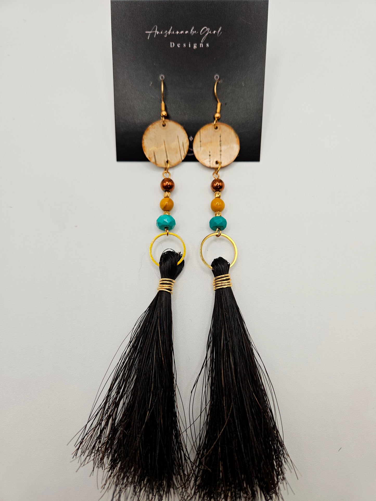 Black Horsehair and Birchbark  Earrings