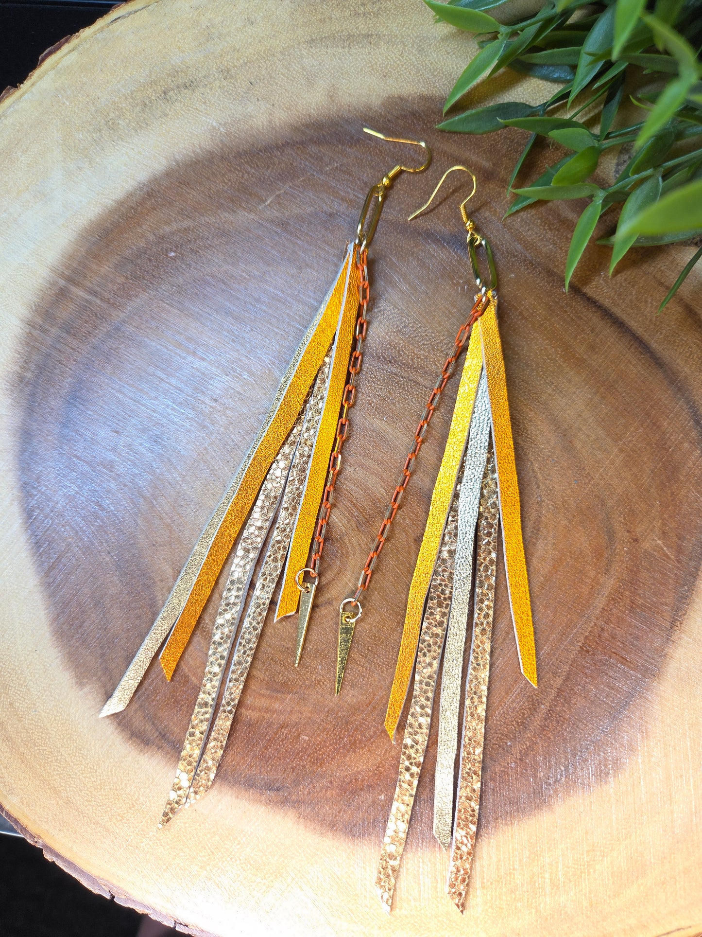 Leather Fringe Earrings Copper Metallics