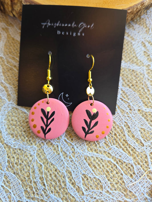 Floral Painted Circle Earrings