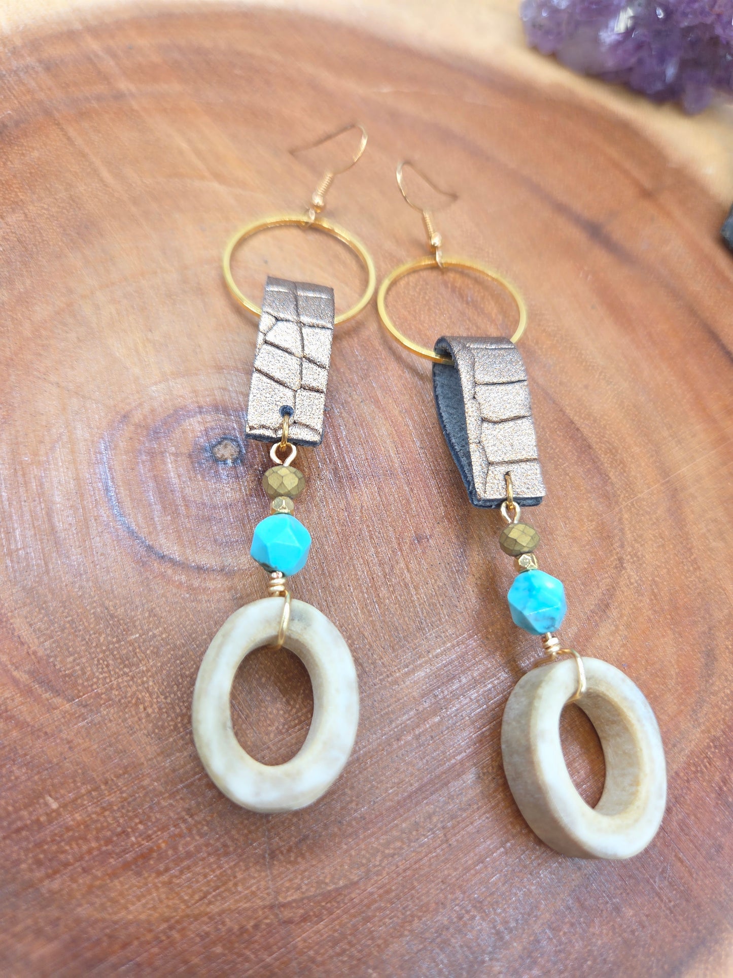 Caribou Antler and Turquoise Drop Earrings