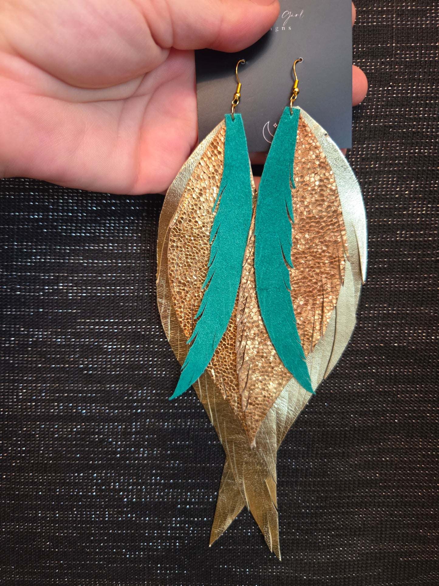 Metallic Leather Feather Earrings