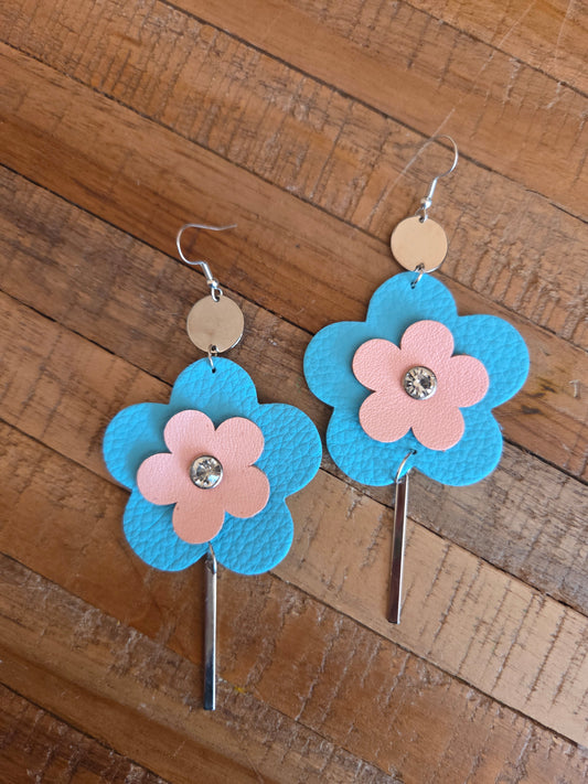 Leather Flower Drop Earrings