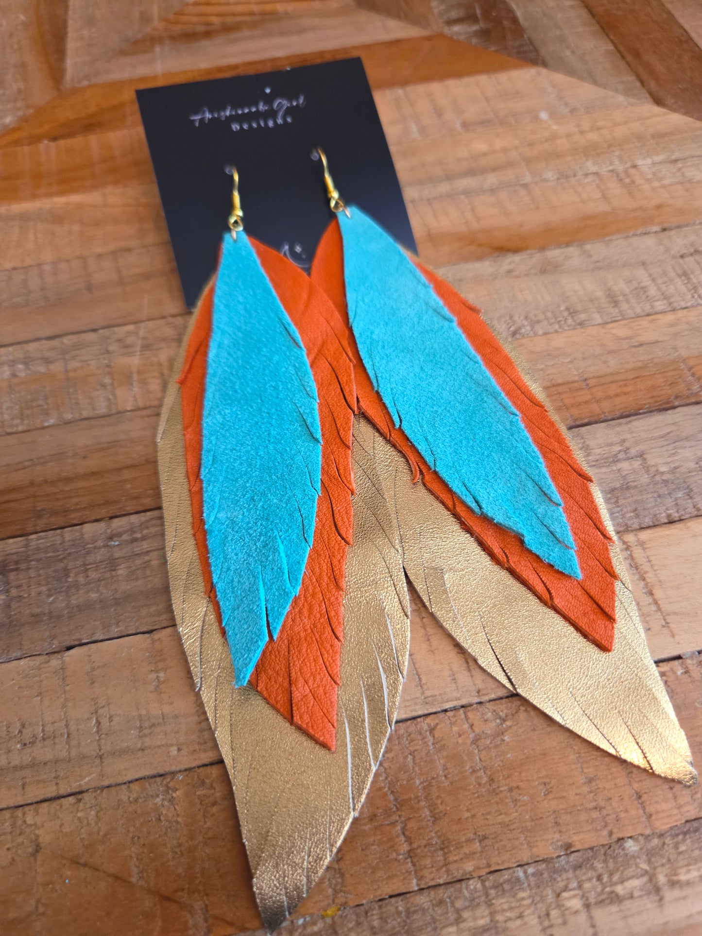 Leather Feather Earrings