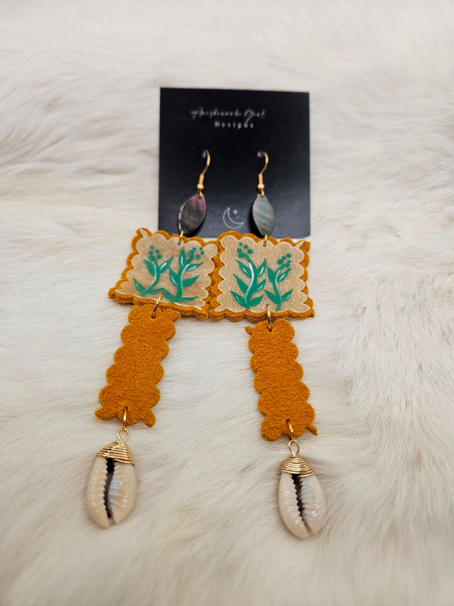 Moosehide & Parfleche Sage Painted Earrings