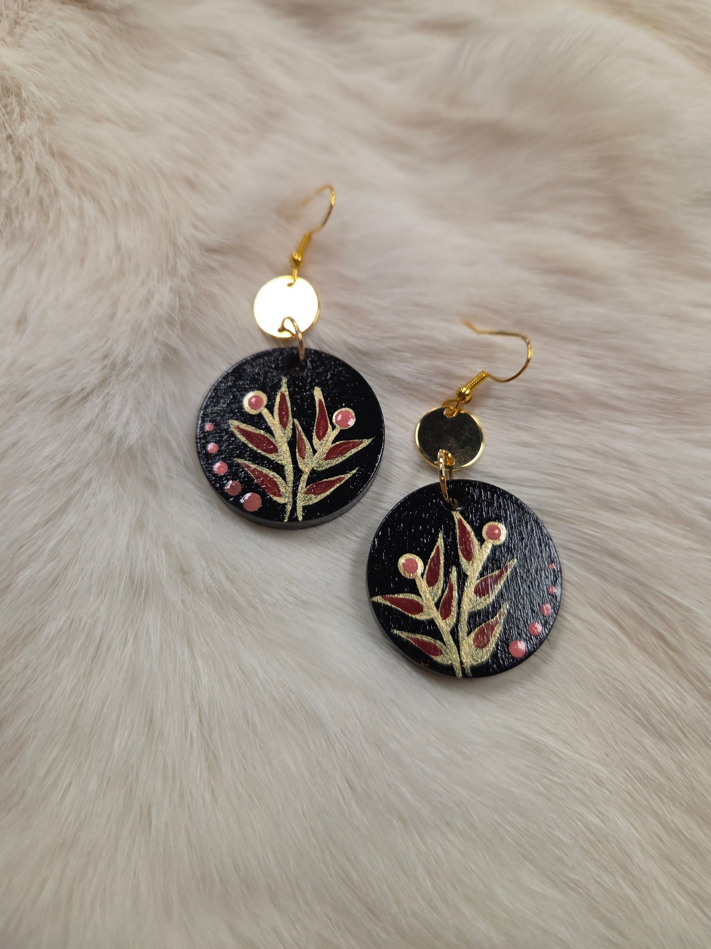 Floral Painted Circle Earrings