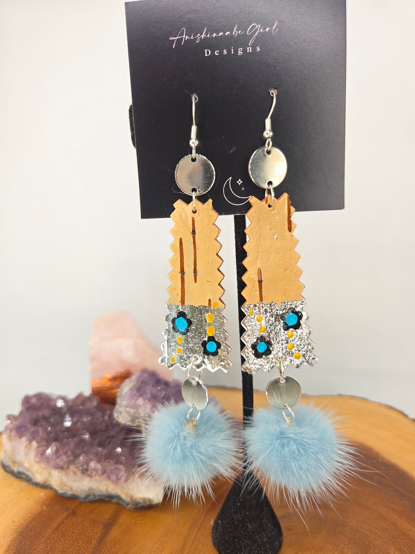 Birchbark floral and Mink Earrings