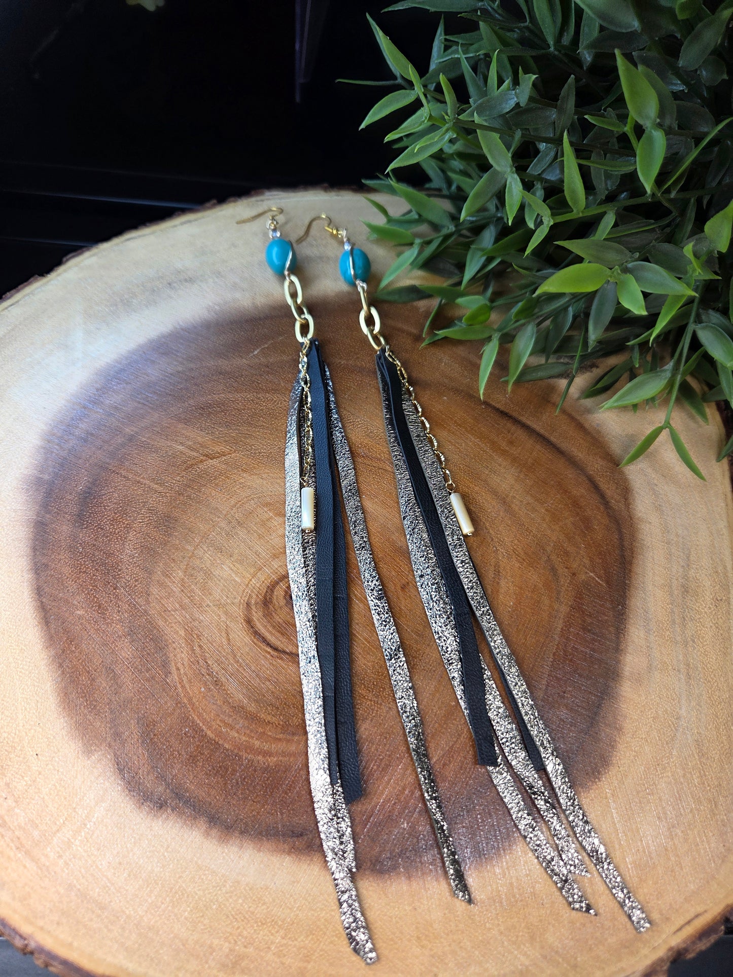 Leather Fringe Earrings with turquoise