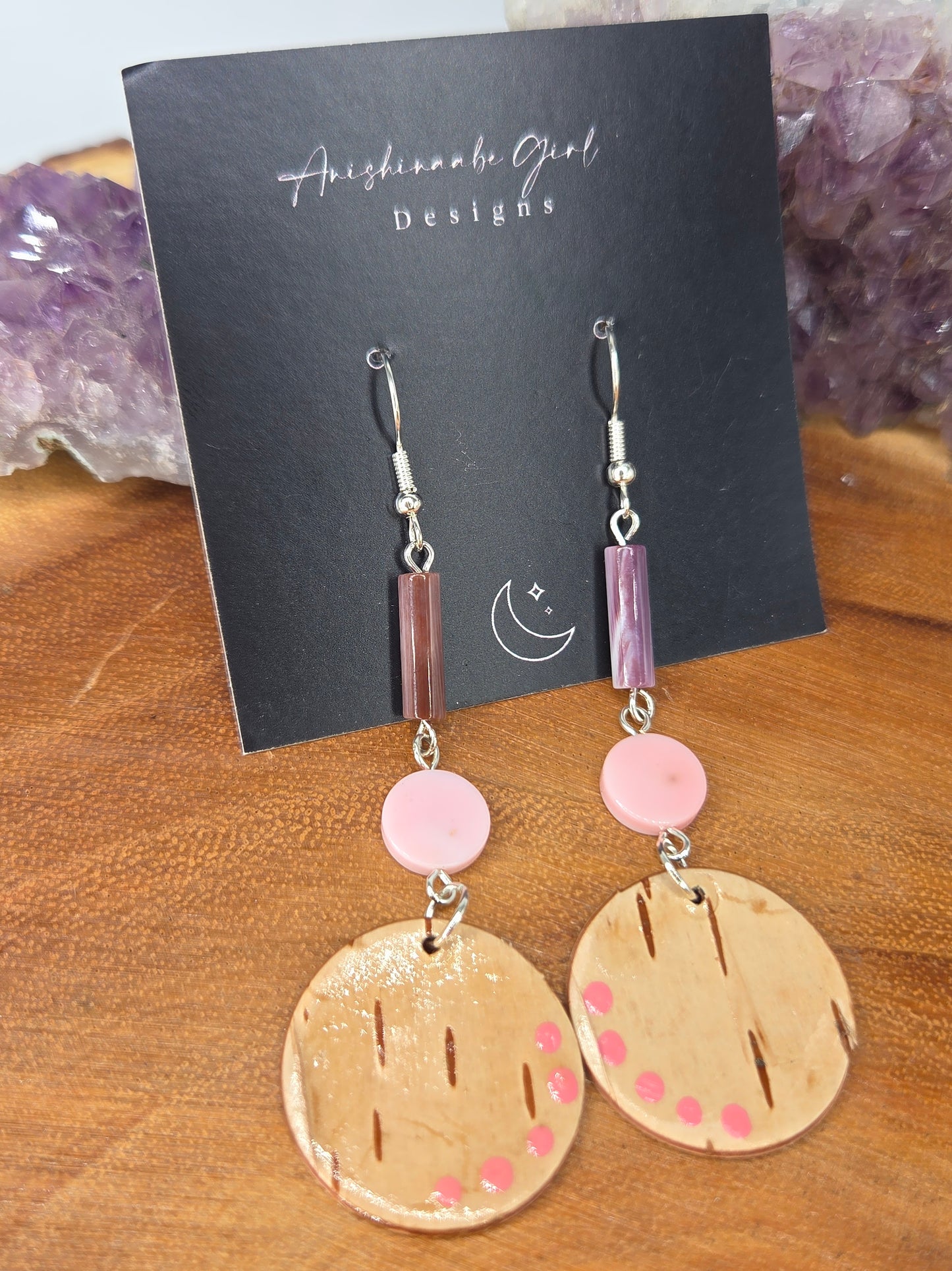 Queen Conch, Wampum and Birchbark  Earrings
