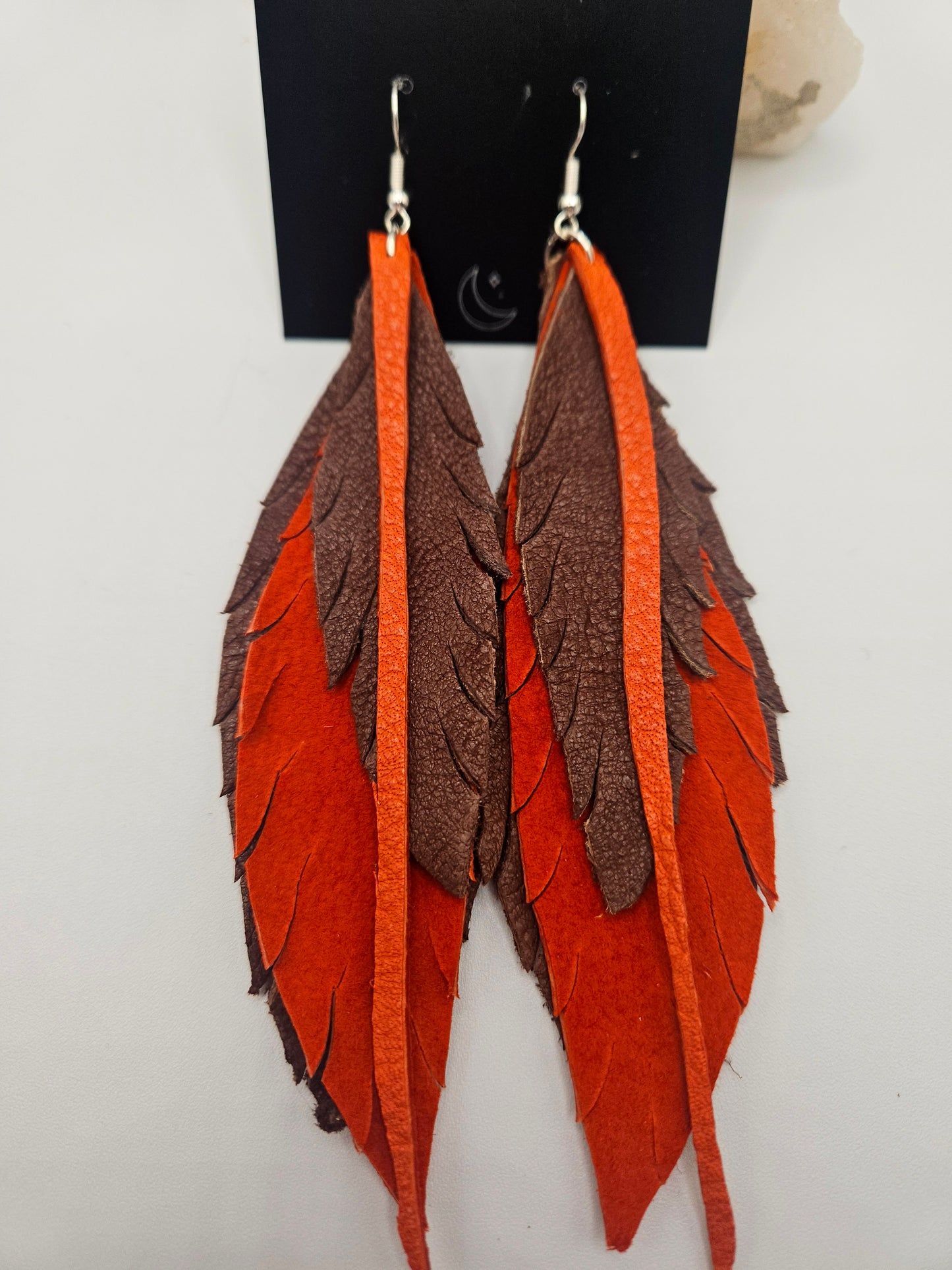Moosehide Leather Feather Drop Earrings