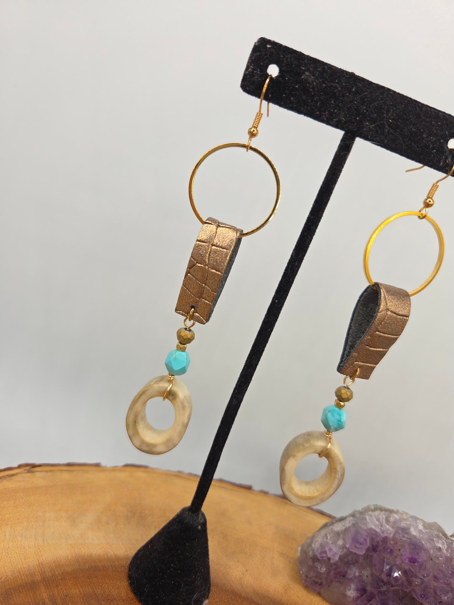 Caribou Antler and Turquoise Drop Earrings