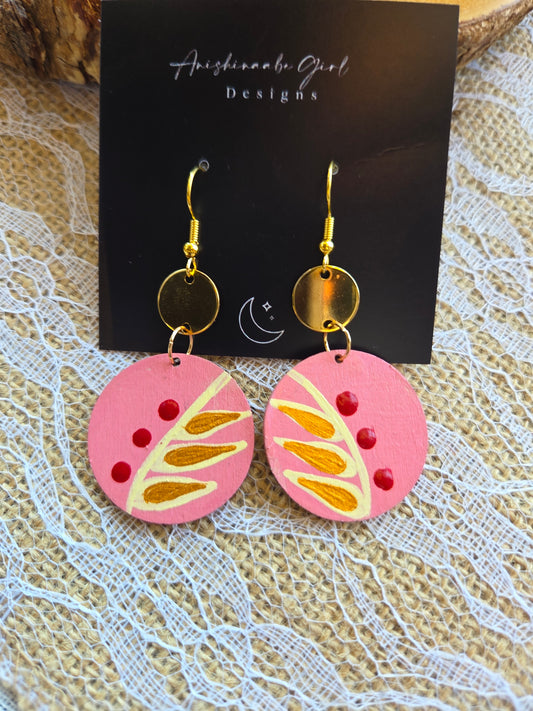 Floral Painted Circle Earrings