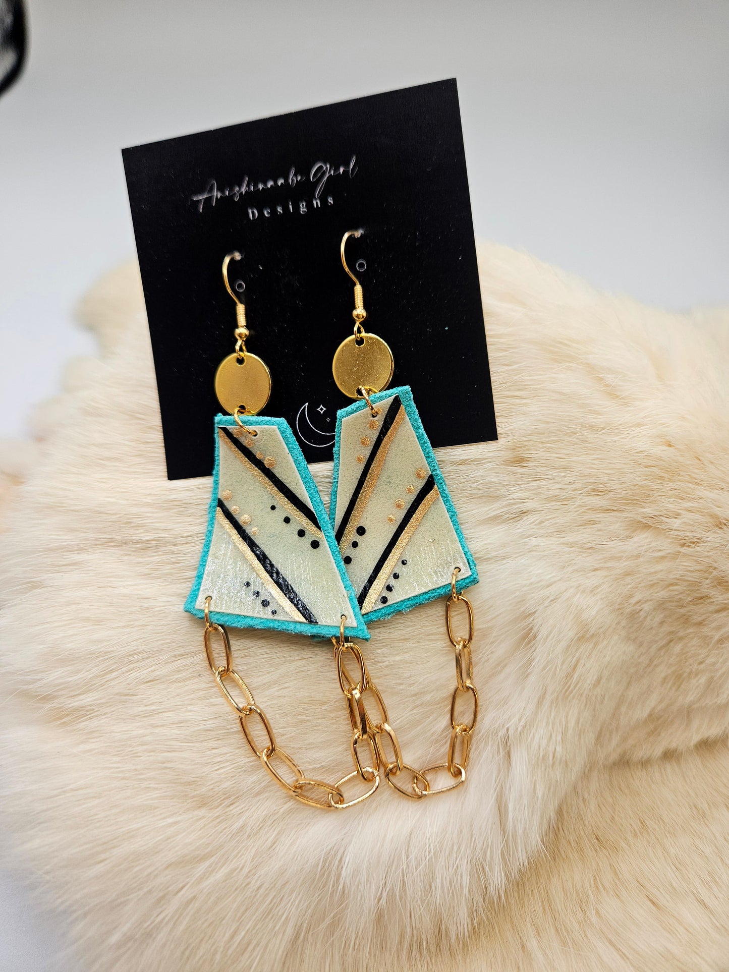 Moosehide Geometric Painted Rawhide Parfleche Earrings