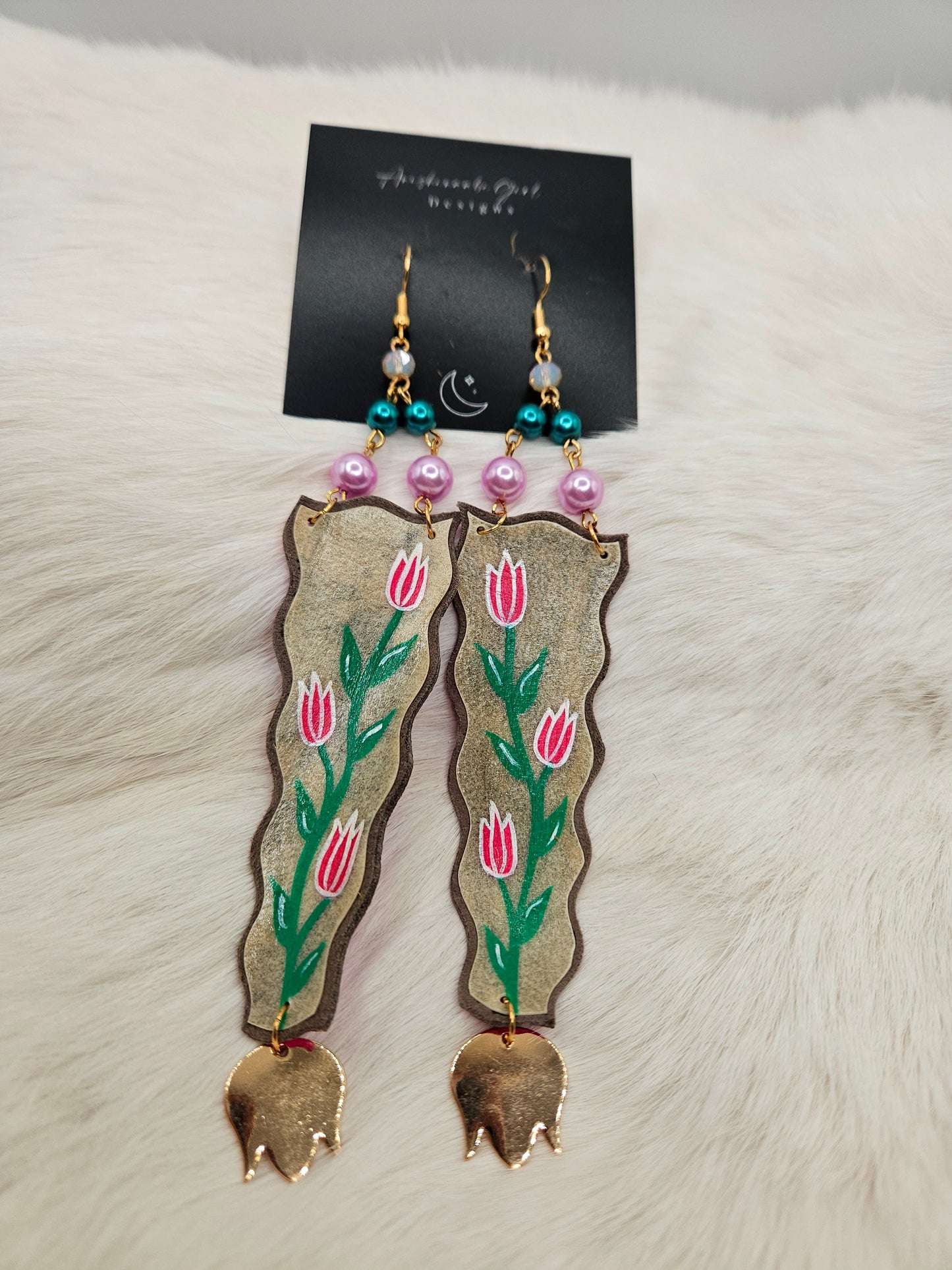 Tulip Painted Parfleche Earrings