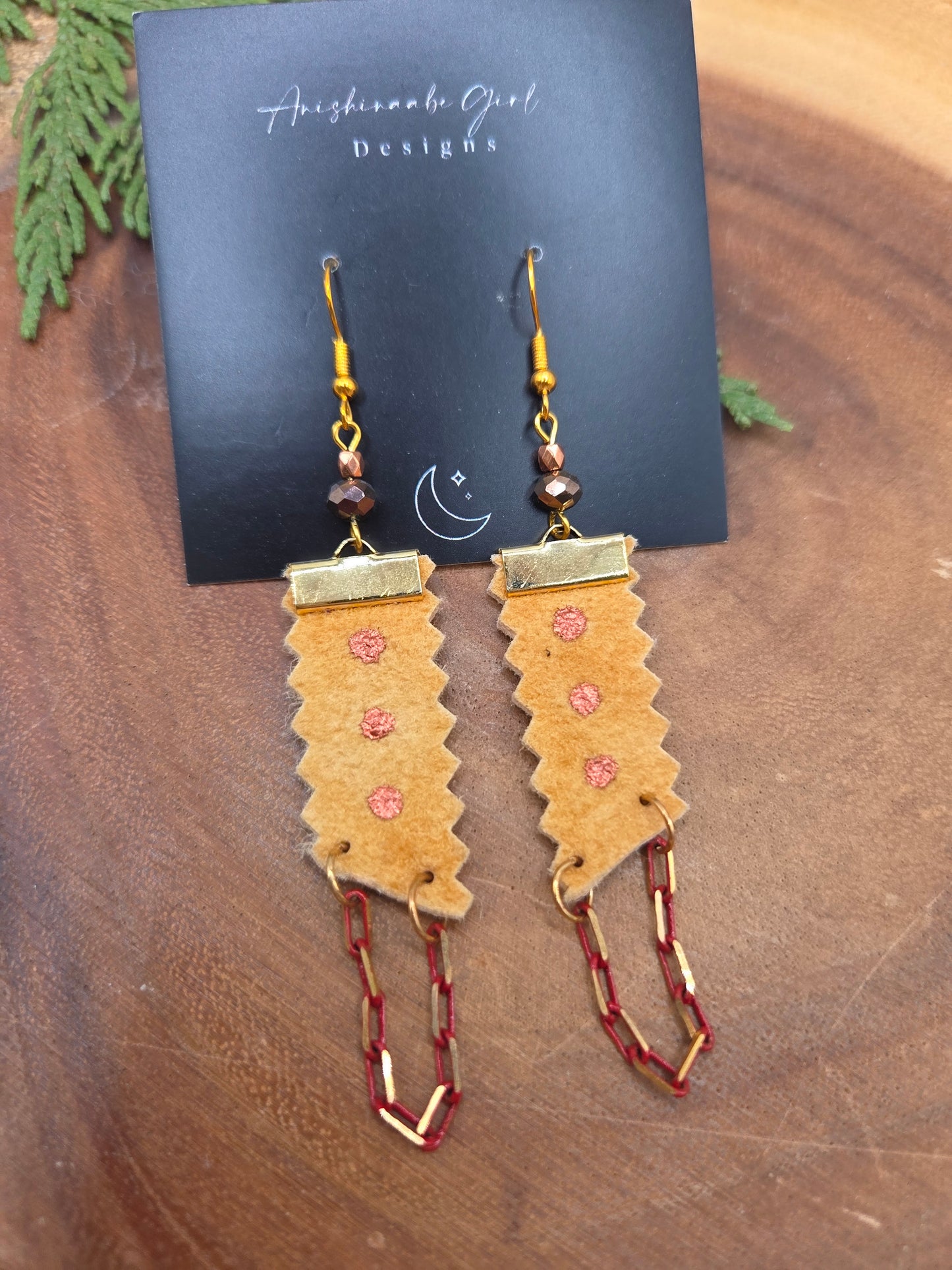 Smoked Moosehide Chain Drop Earrings