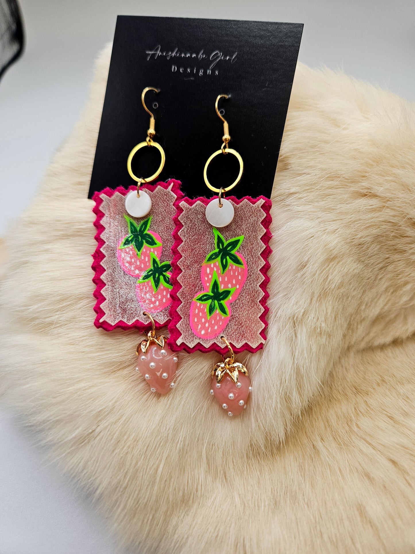 Parfleche Strawberry Painted Earrings