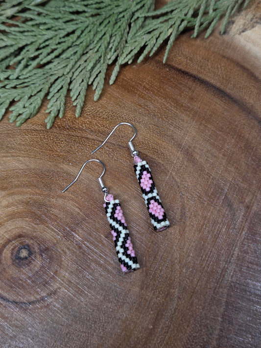 Pink Patterned Peyote Stitch Earrings by Blending Beadz