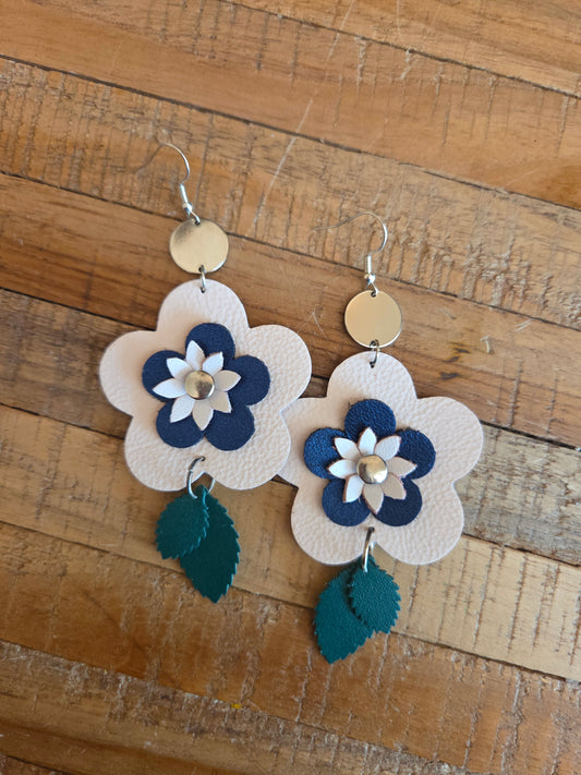 Leather Flower Drop Earrings
