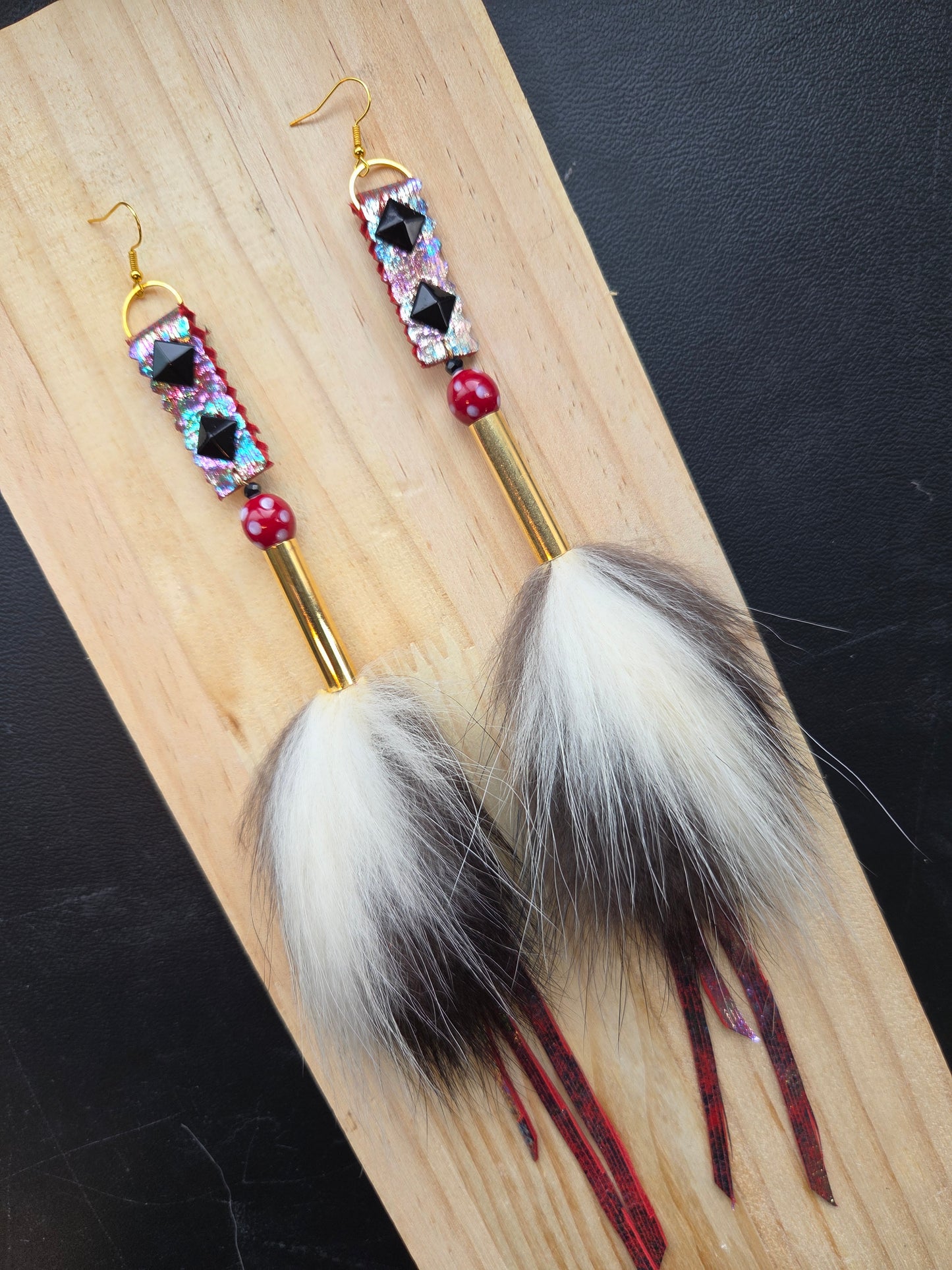 Skunk Medicine Earrings - Dramatic Red