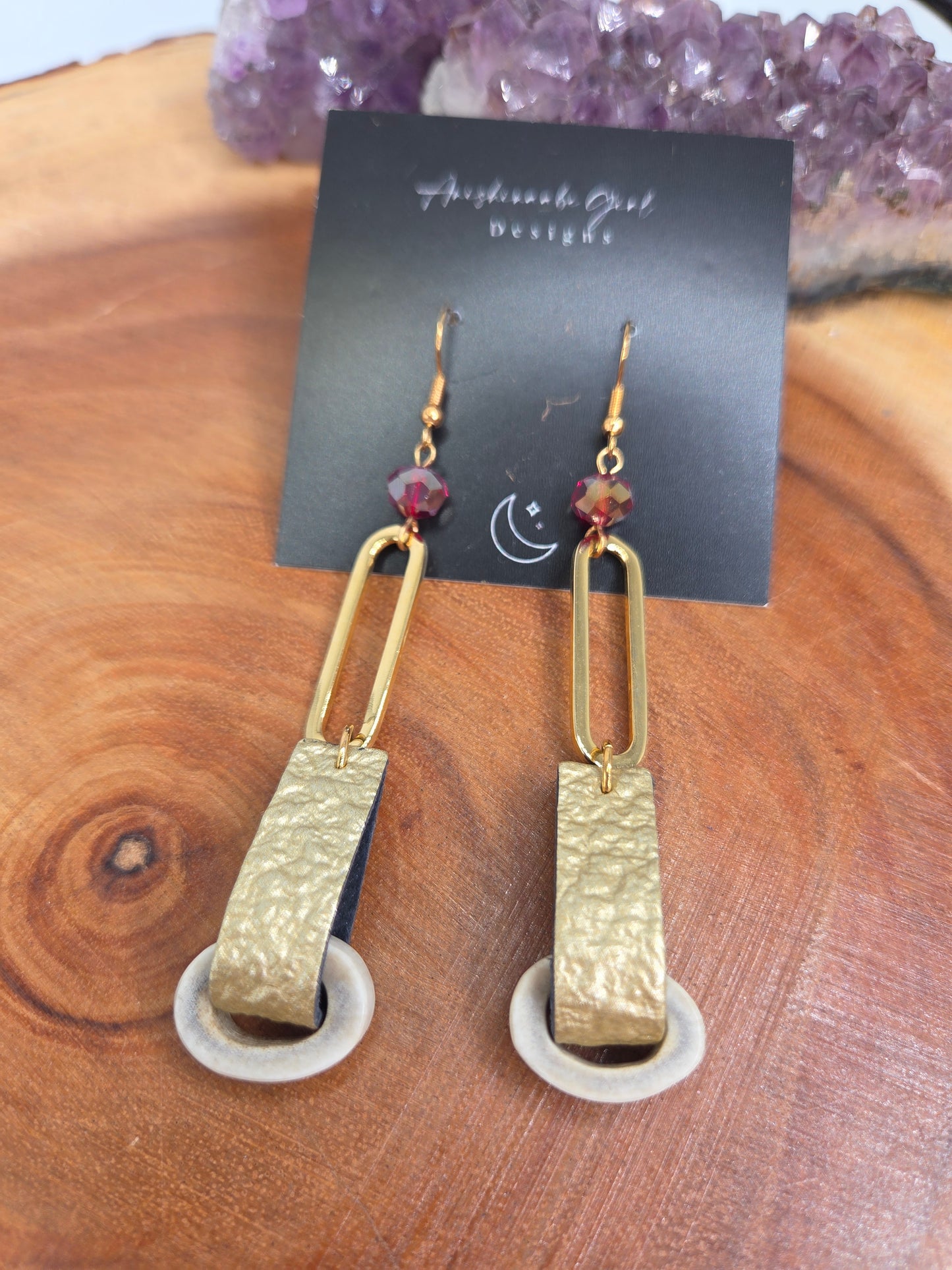 Caribou Antler and Leather Drop Earrings