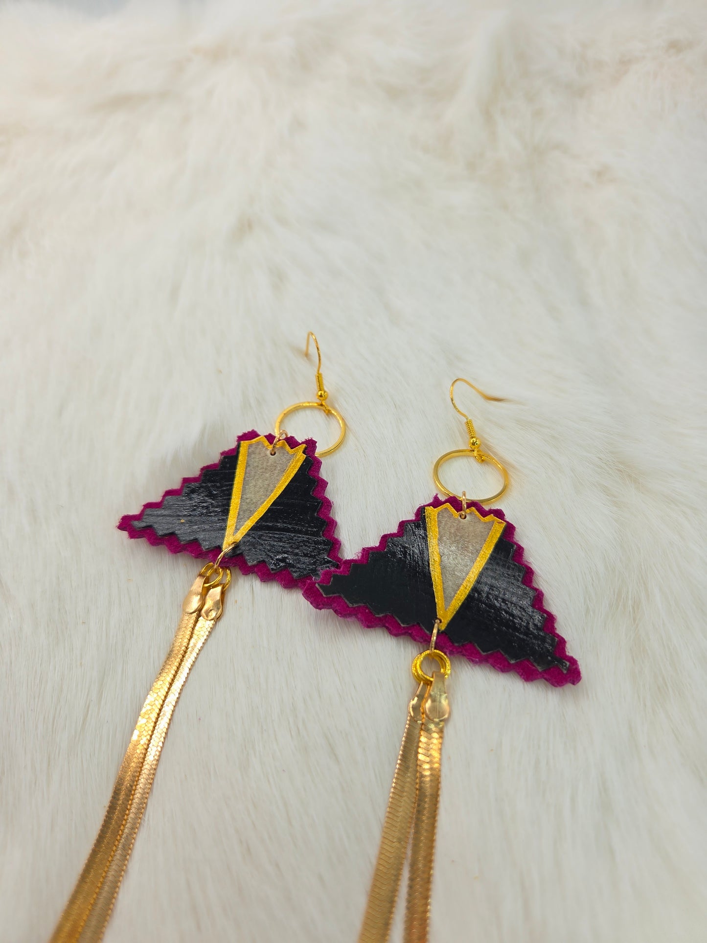 Geometric Painted Rawhide Parfleche Earrings