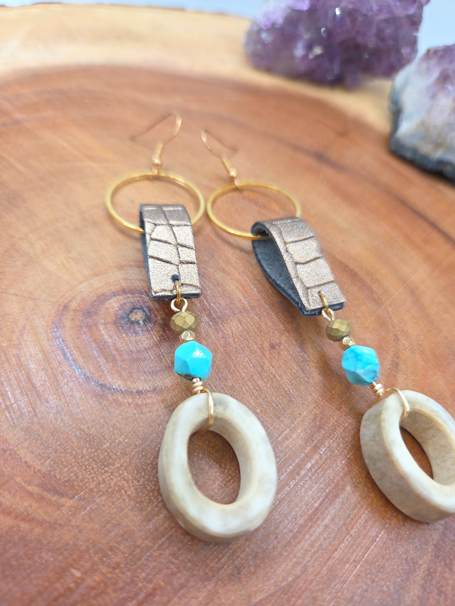 Caribou Antler and Turquoise Drop Earrings