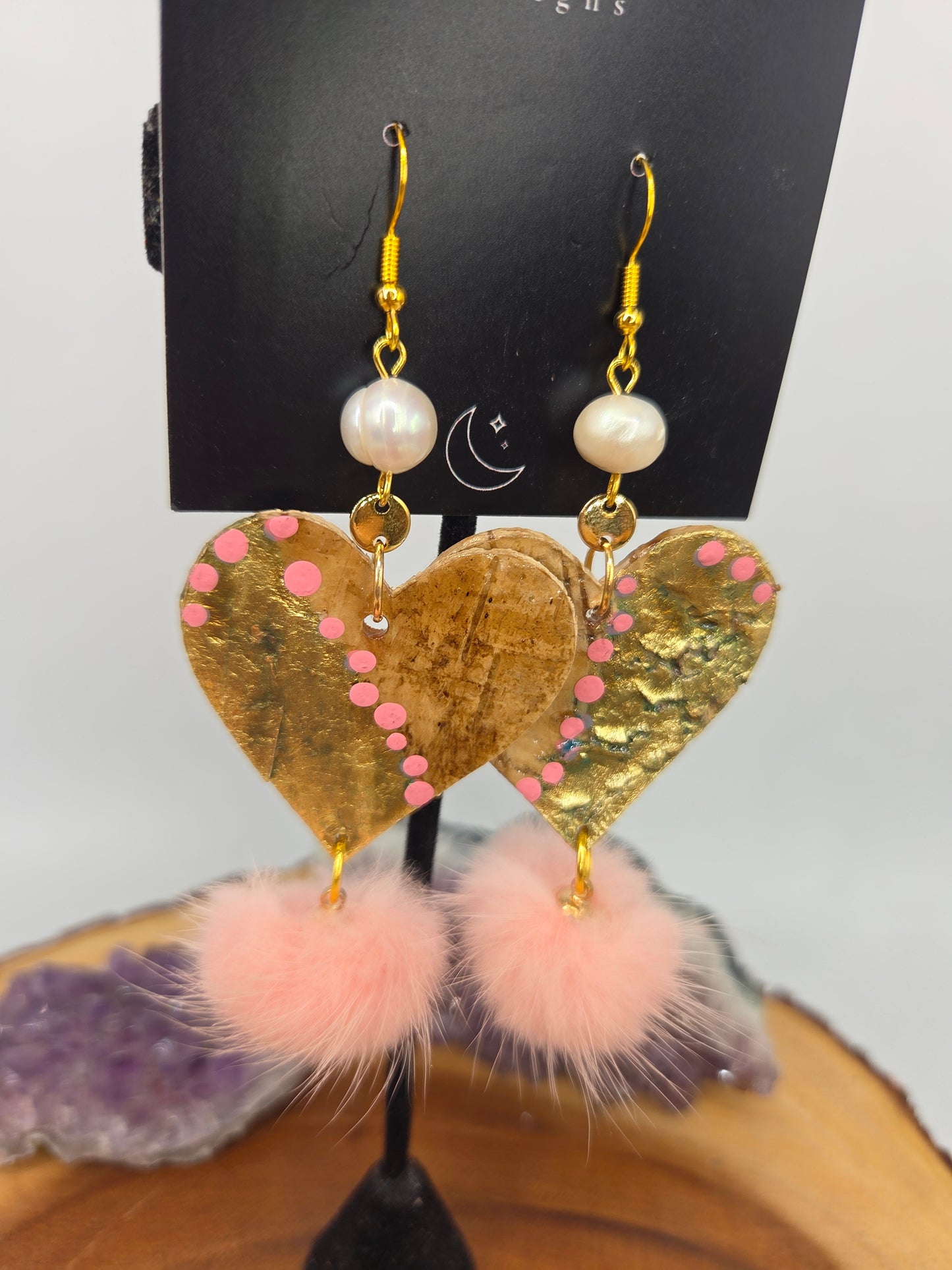 Mink Gold Gilded Heart Birchbark Earrings
