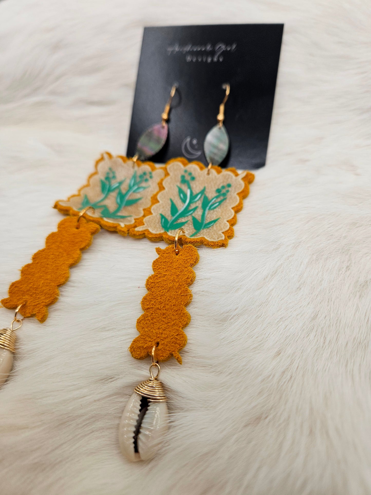 Moosehide & Parfleche Sage Painted Earrings