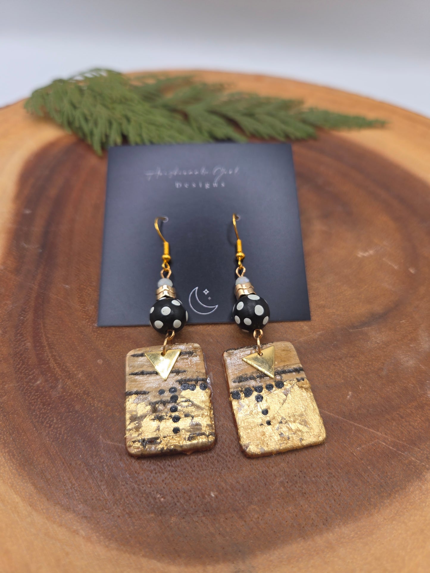 Birchbark earrings with Black Skunk Beads