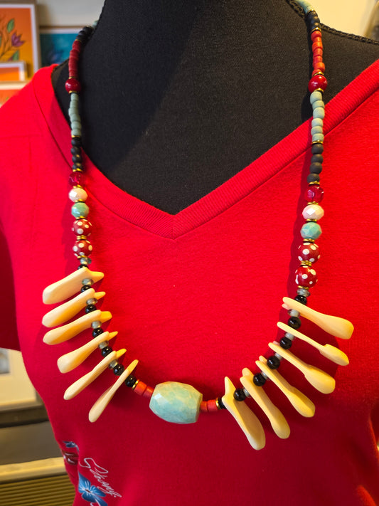 Amazonite and Elk Tooth(bone)Necklace